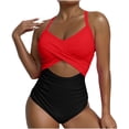 thumbnail image 1 of Itsame Womens One-Piece Swimsuit, Big Size Strap Backless Color Block Bathing Suit Red S-XXL, 1 of 8