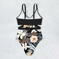 thumbnail image 1 of Itsame Womens One-Piece Swimsuit, Floral Prints Hollow Lace Up Bikini Bathing Suit Black S-XL, 1 of 8