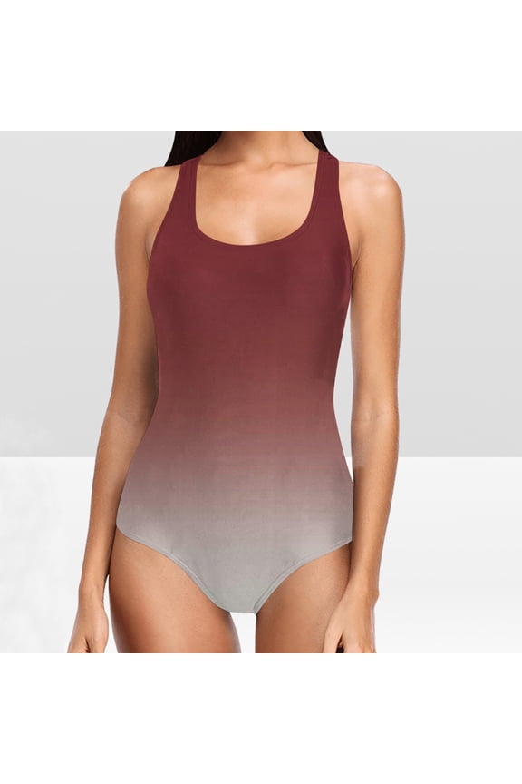 Womens One-Piece Swimsuit, Plus Size Gradient Athletic Training Surfing Suit Wine S-XXXL