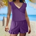 thumbnail image 1 of Itsame Womens One-Piece Swimsuit, Pockets Shorts Plus Size Built-in Bra Solid Bathing Suit Purple S-XXXL, 1 of 8