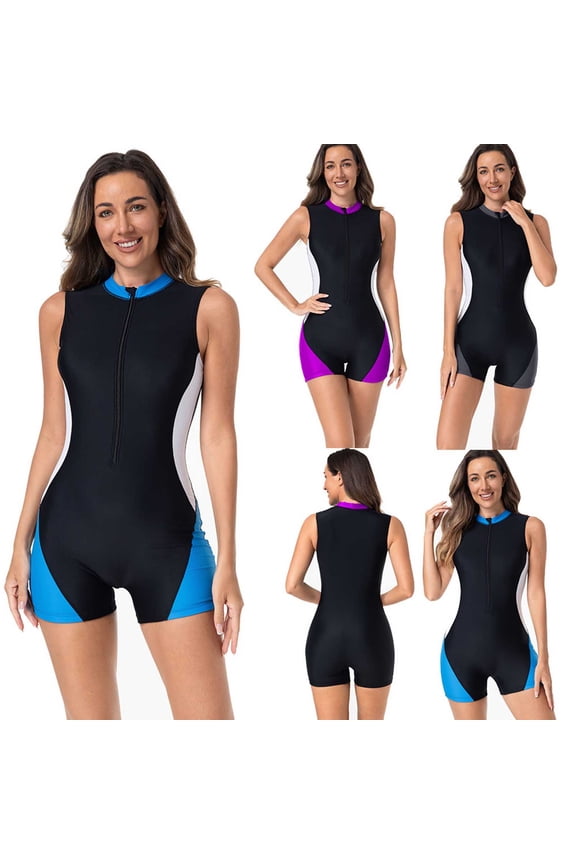 Womens One Piece Swimsuit Sets Women Beach Bikini Zipper Slim Swimwear Purple Size 2XL