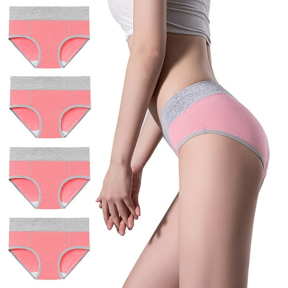 Itsame Womens Shaping Panties, Plus Size High Waist Comfort 4 Pack Cotton Underwear Pink L