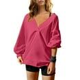 thumbnail image 1 of Itsame Womens Sweatshirts, Solid Color Casual Loose V Neck Oversized Tees Hot Pink XL, 1 of 5