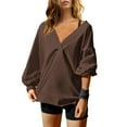 thumbnail image 1 of Itsame Womens Sweatshirts, V Neck Solid Color Casual Loose Oversized Tees Brown M, 1 of 5