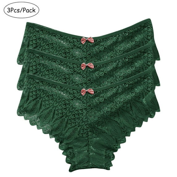 Itsame Womens Thongs Panties, Breathable Sexy Lace Plus Size 3 Pack Cotton Underwear Green L