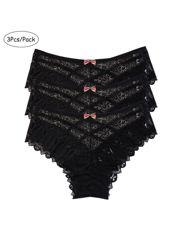 Womens Thongs Panties, Sexy Lace Plus Size Breathable 3 Pack Cotton Underwear Black 3XL