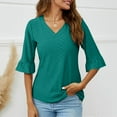 thumbnail image 1 of Itsame Womens Tops, V-Neck Casual Split Flare Sleeves Loose Comfy Blouses Green 2XL, 1 of 5