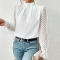 thumbnail image 1 of Itsame Womens Workwear Blouses, Semi-High Neck Pleated Patchwork Long Sleeve Elegant Shirts White L, 1 of 6