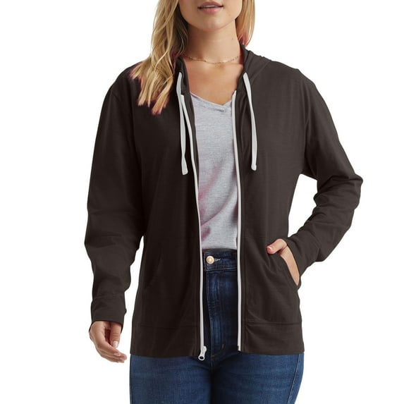 Itsame Zipper Hoodies for Women Lightweight Hood Sweatshirts Pullover Crew Neck Pocket Solid Color Zipper Long Sleeve Sportswear Brown Size 2XL