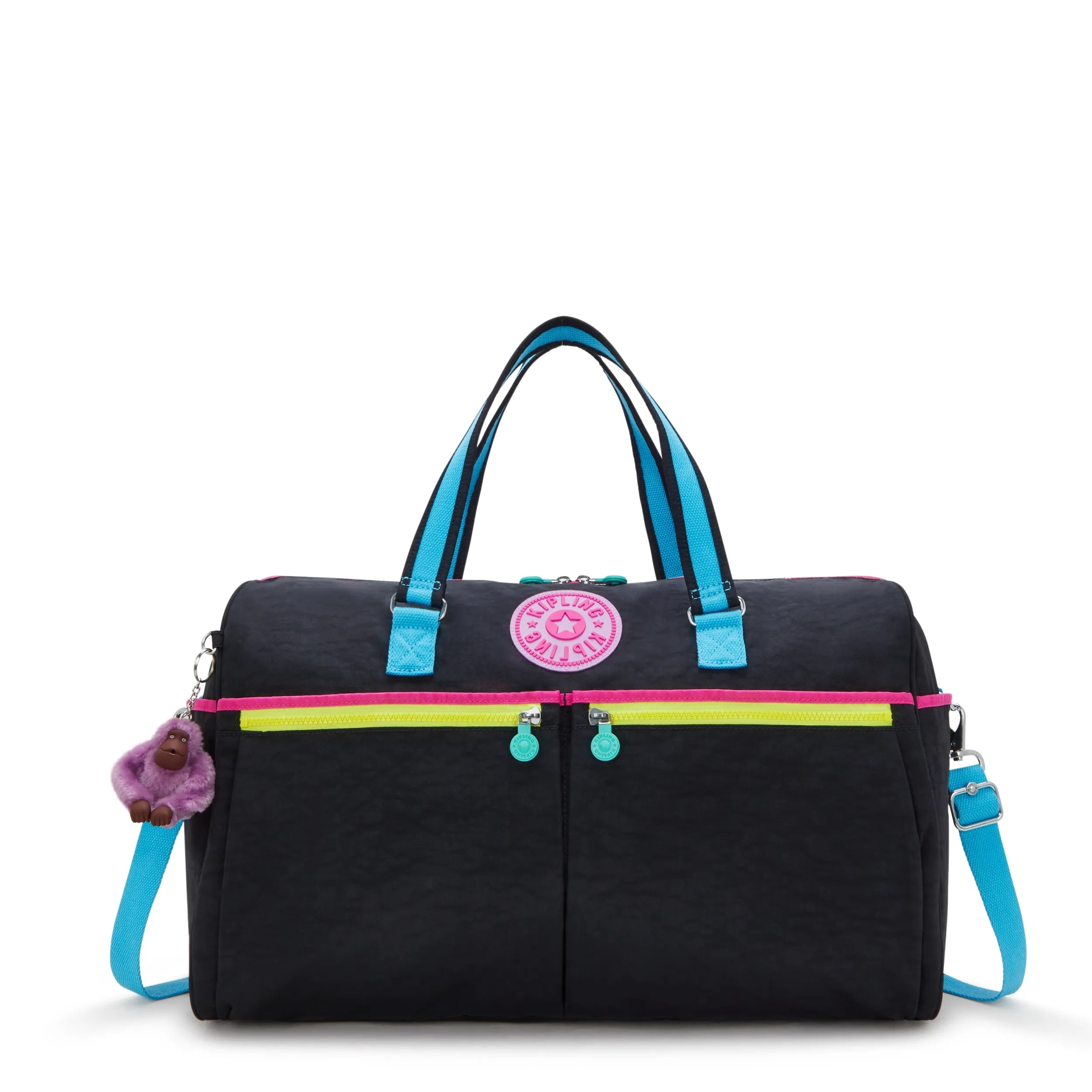 Grand Sac Voyage Kipling En Toile Noire Vintage - Occasion, Style Bandoulière/épaule