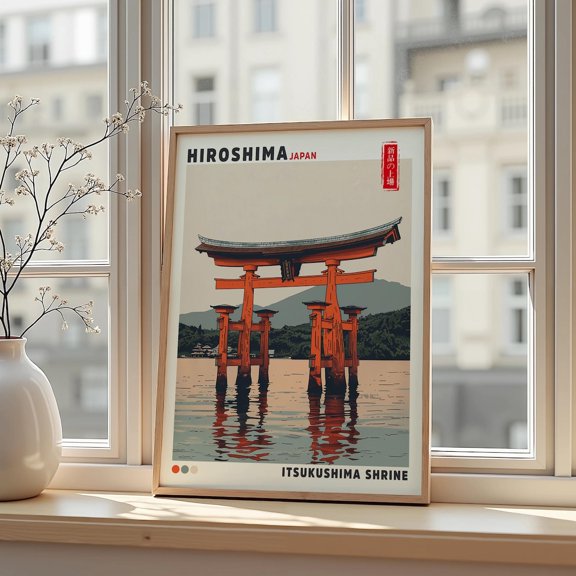 Itsukushima Shrine Torii Gate Hiroshima Japan Ukiyoe Style Travel Art Poster