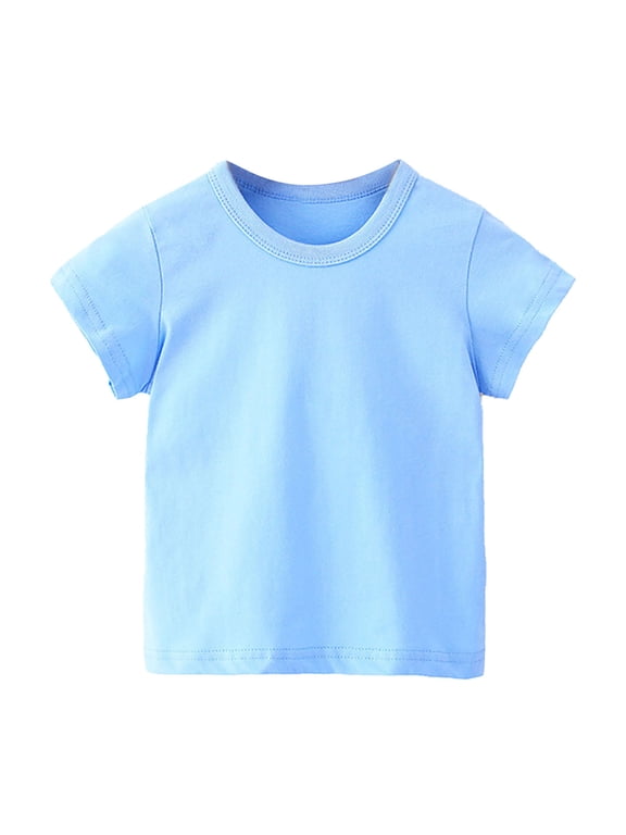 Boys Shirts for Boys,Toddler Boy Short Sleeve Shirt,Toddler Kids Boys Girl Comfortable Solid Color Short Sleeve Cotton T-shirt Top Light Blue 4-5 Years