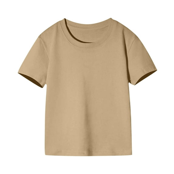 Itsun Boys Shirts for Boys,Kids Solid Shirts,Toddler Kids Boys Girl Comfortable Solid Color Short Sleeve Cotton T-shirt Top Khaki 6-7 Years