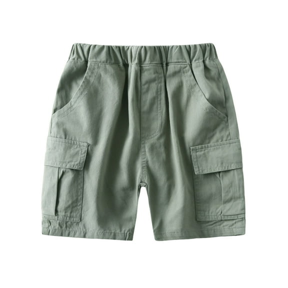 Itsun Boys Shorts,Shorts for Boys,Boys' Summer Five Quarter Pants Solid Color Casual Fashion Pocket Shorts Army Green 5-6 Years