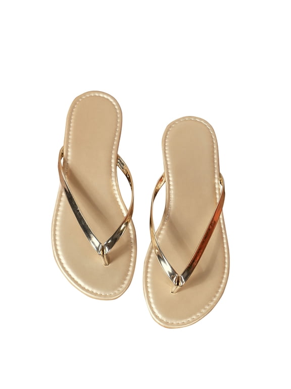 Flip Flops Wedge Sandals for Women,Womens Sandwich Toe Beach Vacation Leisure Soft Flat Bottomed Women's Sandals Slippers Gold