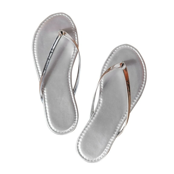 Itsun Flip Flops Wedge Sandals for Women,Womens Sandwich Toe Beach Vacation Leisure Soft Flat Bottomed Women's Sandals Slippers Silver