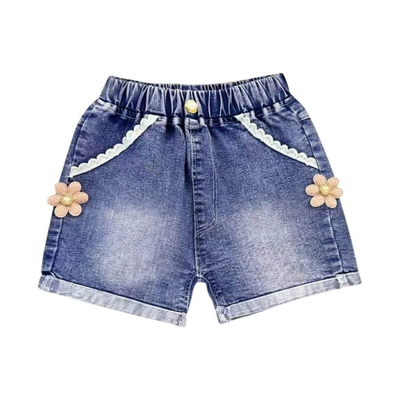 Itsun Girls Jeans,Little Girls Jean Shorts Cut Off Denim Shorts Elastic Waist Drawstring Shorty Shorts for Teen Girls Blue 2-3 Years
