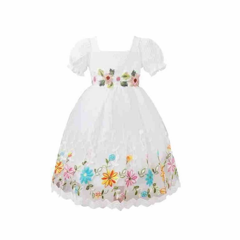 Floral Embroidery Toddler Girls Lace Up Princess Dress Floral Embroidery Toddler Girls Lace Up Princess Dress