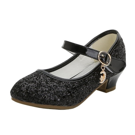 Itsun Girls Sandals,Flower Girls Wedding Party Heel Princess Shoes Flats for Kid Toddler Black 5.5-6 Years