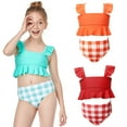 thumbnail image 1 of Itsun Girls' Swimwear,Toddler Baby Kids Girls Ruffles Print Two Piece Swimsuit Bathing Beach Swimwear Orange 5-6 Years, 1 of 5