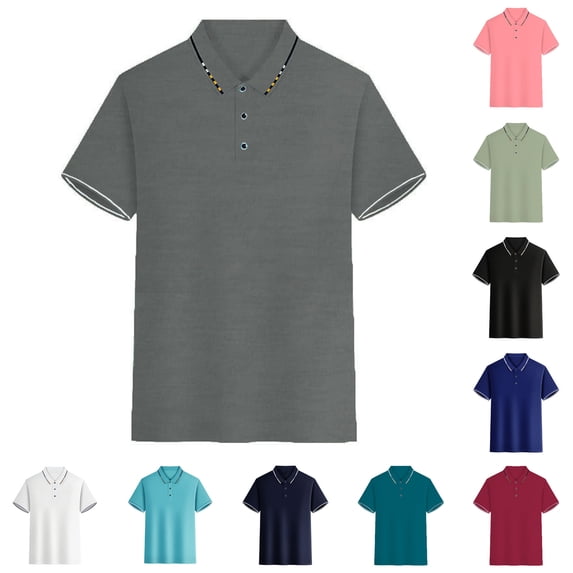 Itsun Golf Shirts for Men,Men's Solid Slim Turndown Collar Crew Neck Short-Sleeve Pocket T-Shirt Black