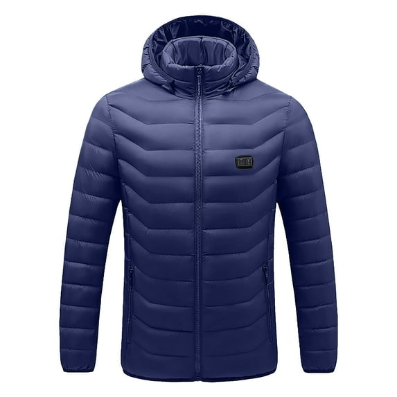 Itsun Heated Jacket Outdoor Warm Fashion Long Sleeve Hooded Tops Heated Charging via Casual Coat with Pocket for Riding Skiing Fishing Blue XXL