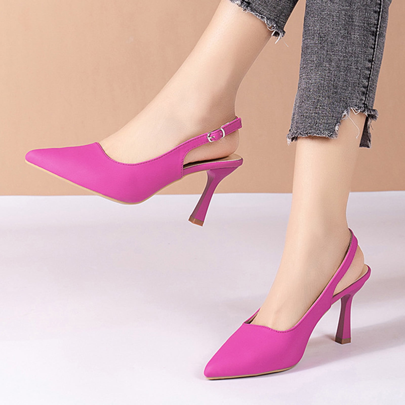 Buy Fuchsia Pink Heeled Sandals for Women by Curiozz Online | Ajio.com