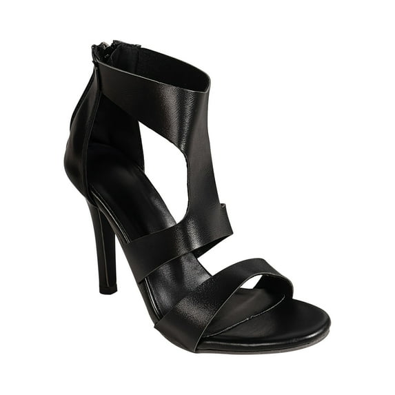 Itsun High Heels for Women,Womens Large Fish Mouth Fashion Slim Heel Back Zipper High Heel Sandals Black