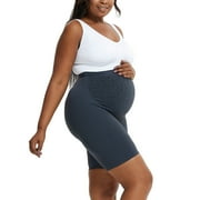 ITSUN Maternity Biker Shorts,High-Waisted Small Flower Maternity Shorts Tight-Fitting Printed Belly-Supporting Slim-Fitting Leggings Gray