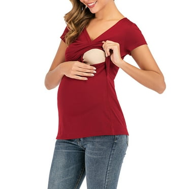 UMfun Women Maternity Tops Long Sleeve Double Layer Nursing Tops T ...