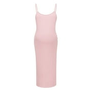 TUOBARR Itsun Maternity Dress,Pregnant Women's Maternity Dress Sexy Sleeveless Round Neck Medium Long Maternity Dress With Suspender Solid Color Dress Pink