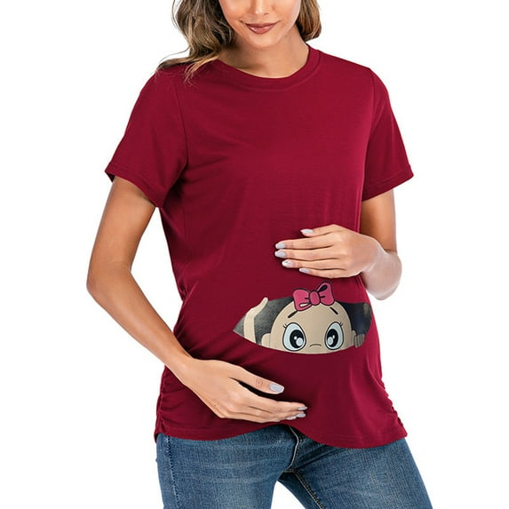 Itsun Maternity Tops,Ladies Fashion Solid Color Print Short Sleeve Pregnant Woman Casual Clothe Top Wine