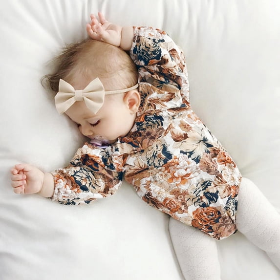 Itsun Newborn Infant Baby Girls Fashion Long Sleeve Floral Romper Bodytsuit Outfits Orange (0-24Months)