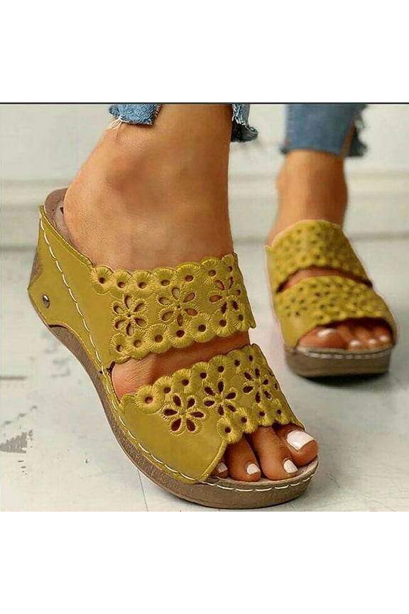 Itsun Platform Sandals Women,Womens Sandals with Arch Support Comfort Slip on Casual Beach Travel Walking Platform Wedge Shoes Yellow