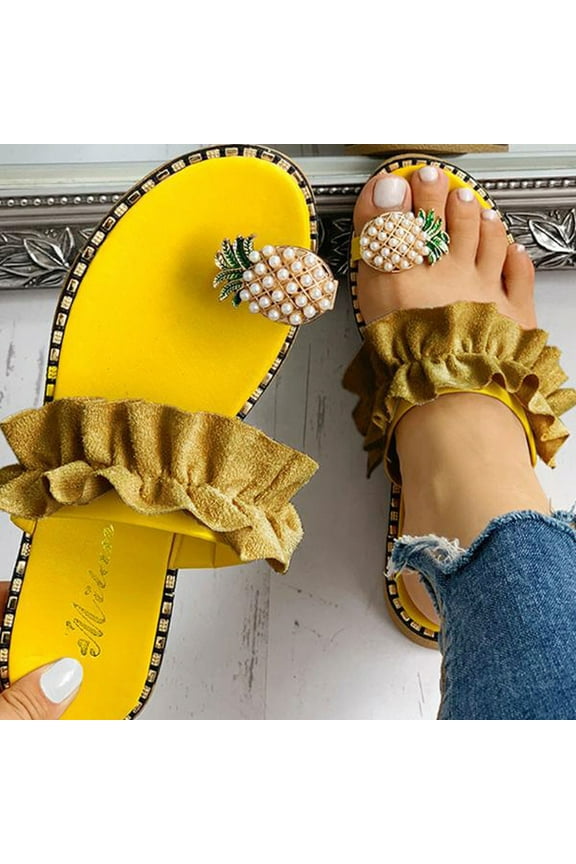 Itsun Sandals Women Flip Flops, Cute Fruit And Pineapple Shape, Clip Toe Flip Flops, Boho Casual Beach Shoes, Women Summer Sandals Yellow D