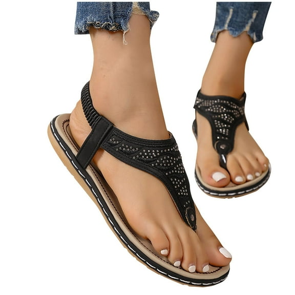 Itsun Sandals for Women,Fashion Women Low Heels Comfy Sandals Beach Casual Shoes Black US Size 5.5