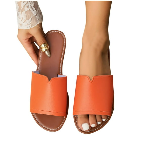 Itsun Slippers for Women,Women's Fashionable And Casual Summer New Style Flat Solid Color Fish Mouth Slippers Orange US Size 6