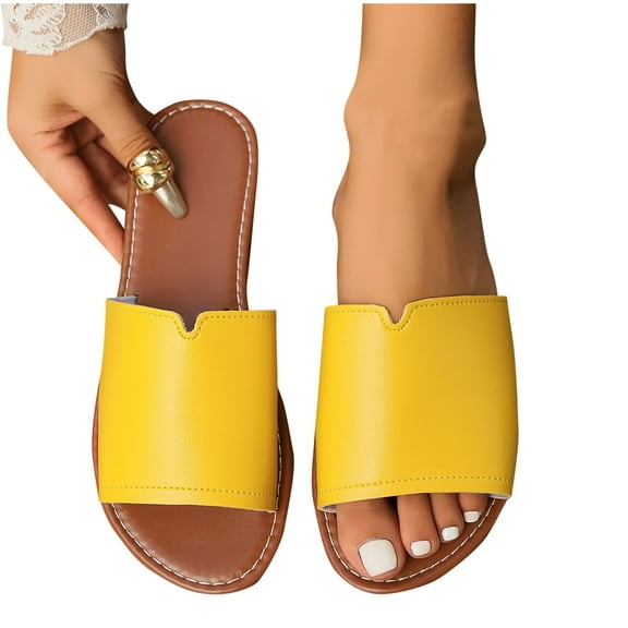 Itsun Slippers for Women,Women's Fashionable And Casual Summer New Style Flat Solid Color Fish Mouth Slippers Yellow US Size 5.5