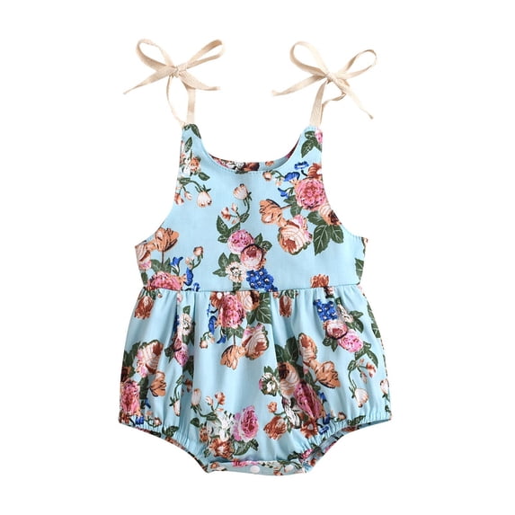 Itsun Summer Baby Girls Flowers Straps Sleeveless Jumpsuit Casual Bodysuit Clothes Blue (0-24Months)
