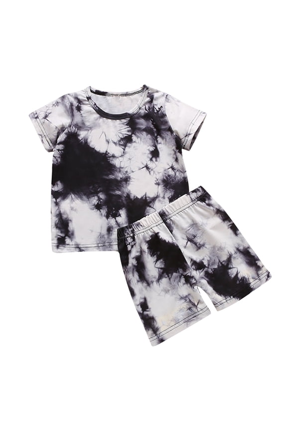 Itsun Toddler Boy Outfits,Toddler Kids Baby Boy Summer Black White Tie Dyeing Print Short Sleeve Clothes Set White 3-4Y