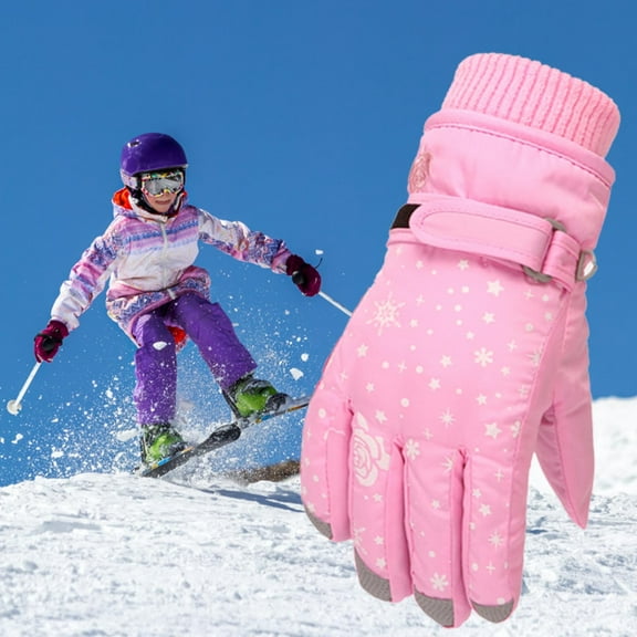 Itsun Toddler Girls Boys Snow Gloves Kids Ski Winter Gloves Rose Embroidery Windproof Children Warm Gloves