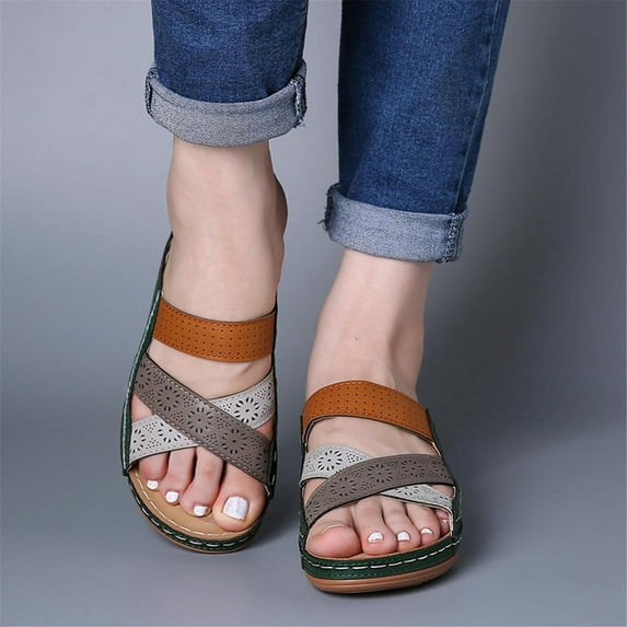 Itsun Wedge Sandals Women, Womens Criss Cross Strap Platform Sandals with Arch Support Summer Casual Wedge Sandals Green