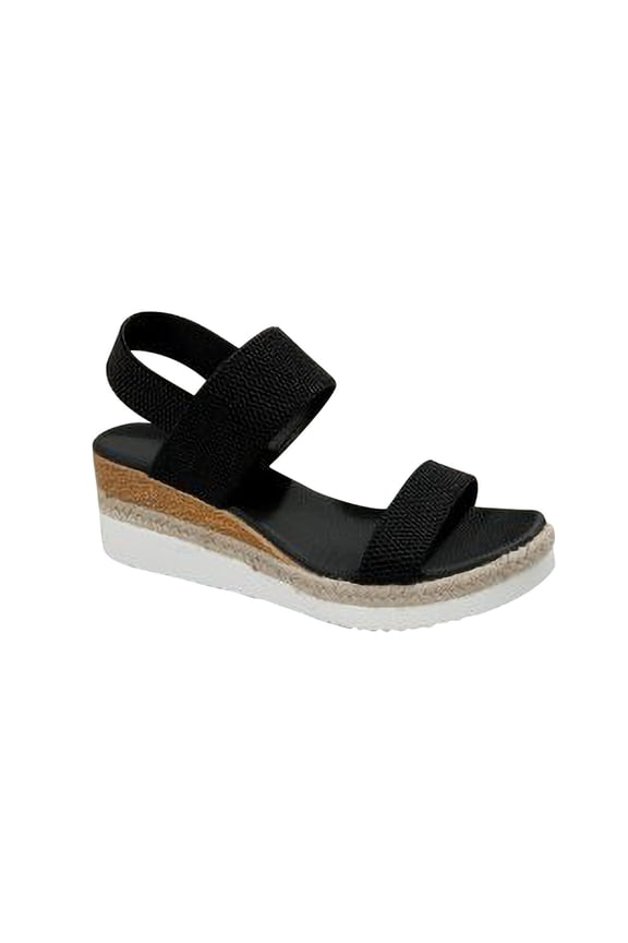 Wedge Sandals for Women,Womens Open Toe Low Heel Platform Sandals Women's One Button Roman Wedges Sandals Black
