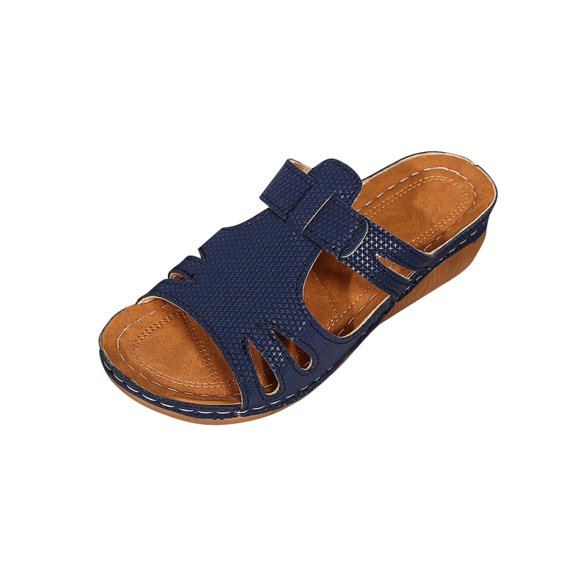 Itsun Women's Slippers,Fashion Casual Summer New Hollow Strap Fish Mouth Wedge Slippers Dark Blue US Size 6.5