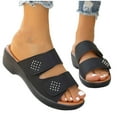thumbnail image 1 of Itsun Women's Slippers,Fashionable And Casual Summer New Style Wedge Heel Solid Color One-Line Beach Slippers Black US Size 5.5, 1 of 5
