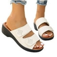 thumbnail image 1 of Itsun Women's Slippers,Fashionable And Casual Summer New Style Wedge Heel Solid Color One-Line Beach Slippers White US Size 9, 1 of 6