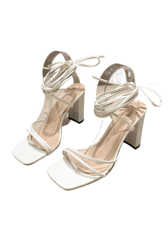 Womens Dress Heels,Women's Shoes Sexy Squares Toe Straps Thick Heel High Heels Crossing Strap Sandals White