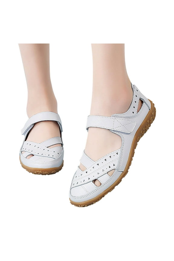 Itsun Womens Dress Shoes, Women's Breathable Flats Classic Fancy Hollow Hole Leather Dress Shoes, Comfort Soft Slip On Flats Shoes White
