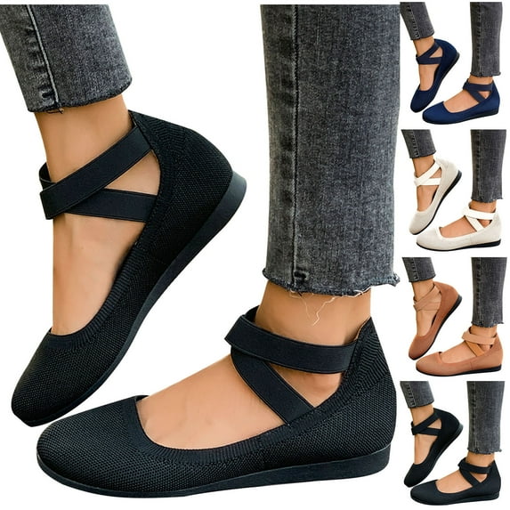 Itsun Womens Dress Shoes,Women's Comfortable Fashion Elastic Ankle Straps Flats Shoes White US Size 5.5