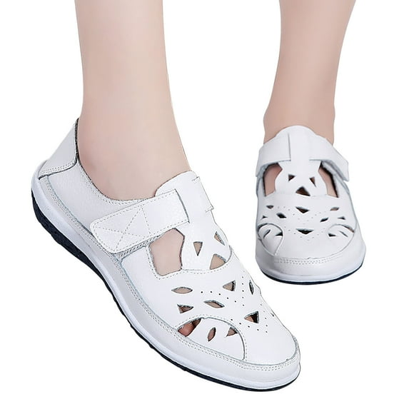 Itsun Womens Dress Shoes, Women's Flats Classic Fancy Leather Dress Shoes, Hollowed Out Casual Shoes, Comfort Lightweight Soft Slip On Flats Shoes White